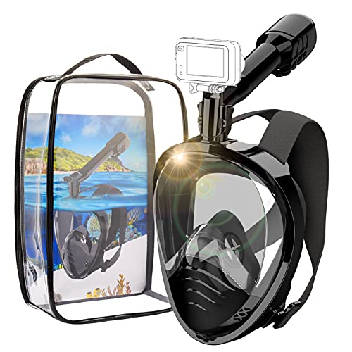 Máscara Snorkel Adulto, Mascara Buceo de Cara Completa con 180°Panorámica y Montura de Cámara Desmontable, Tubo de Ventilación Más Largo, Anti-Niebla y Anti-Fugas Mascara Snorkel para Adultos(M)