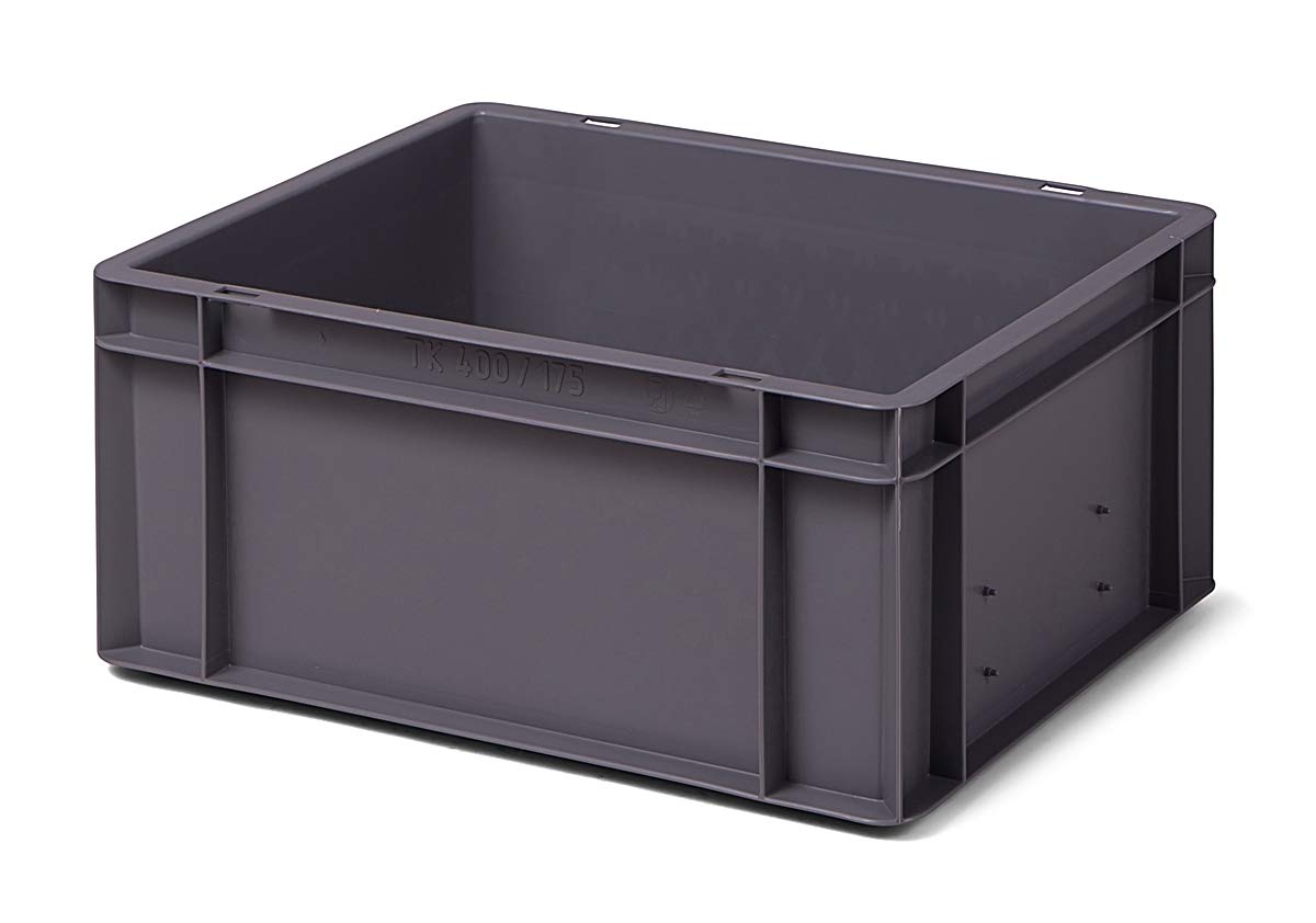 1a-TopStore 4 szt. skrzynka transportowa TK417-0, szara, 400 x 300 x 175 mm (dł. x szer. x wys.), z polipropylenu, pojemność: 15 litrów, nośność: 35 kg, nadaje się do kontaktu z żywnością, Made in