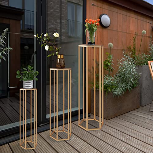 Mxfurhawa 27.55" Set Of 3 Metal Plant Stand Gold Nesting Display End Table High Hexagon Rack Indoor Flower Holder Corner Planter Pot Rack Living Room & Patio Decor H19/23/27 Hexgon Gold #TOP4