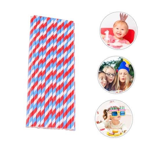 Pajillas desechables de papel biodegradables 150 pcs rayadas azul y rojo miniatura 6