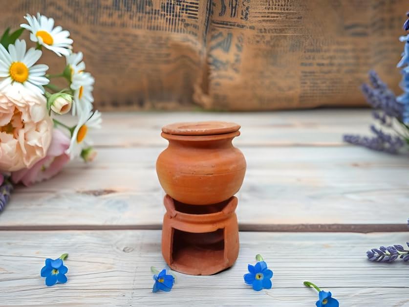 Image of ZENRISE Clay Matka Pot and Stove Children Kitchen Cooking Set Toy, Miniature Set