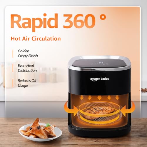 Image of Amazon Basics 3.5L Electric Air Fryer | 1200 W | Temp. Settings Up to 200C | 7 Pre-set Options | 360 High Speed Air Circulation | Non-Stick Coated | Touch Control Display | Black|BIS Certified