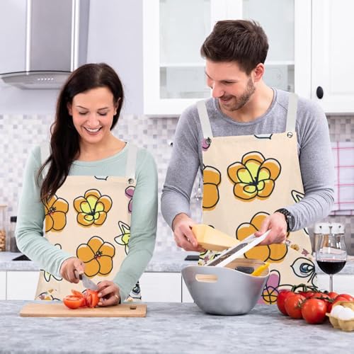Tablier de cuisine floral multicolore taille unique avec 4 broches