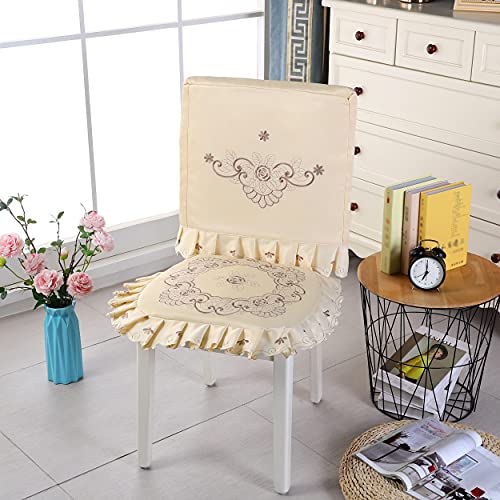 JH tablecloths Brown Flower Embroidered lace Cream Chair Back Cover and Cushion Cover