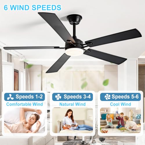 Image of Depuley 60-inch Ceiling Fan with Light: Black Ceiling Fan for Living Room Indoor - Modern Ceiling Fan with Remote Control 3CCT Dimmable Noiseless 5 Reversible Walnut Blades 6 Speeds Timer
