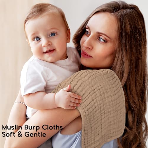 Image of Unnivoll Muslin Burp Cloths for Baby 100% Cotton Burping Cloths for Boys Girls Large 20''X10'' Extra Soft and Absorbent 12 Pack - Gradient Coffee