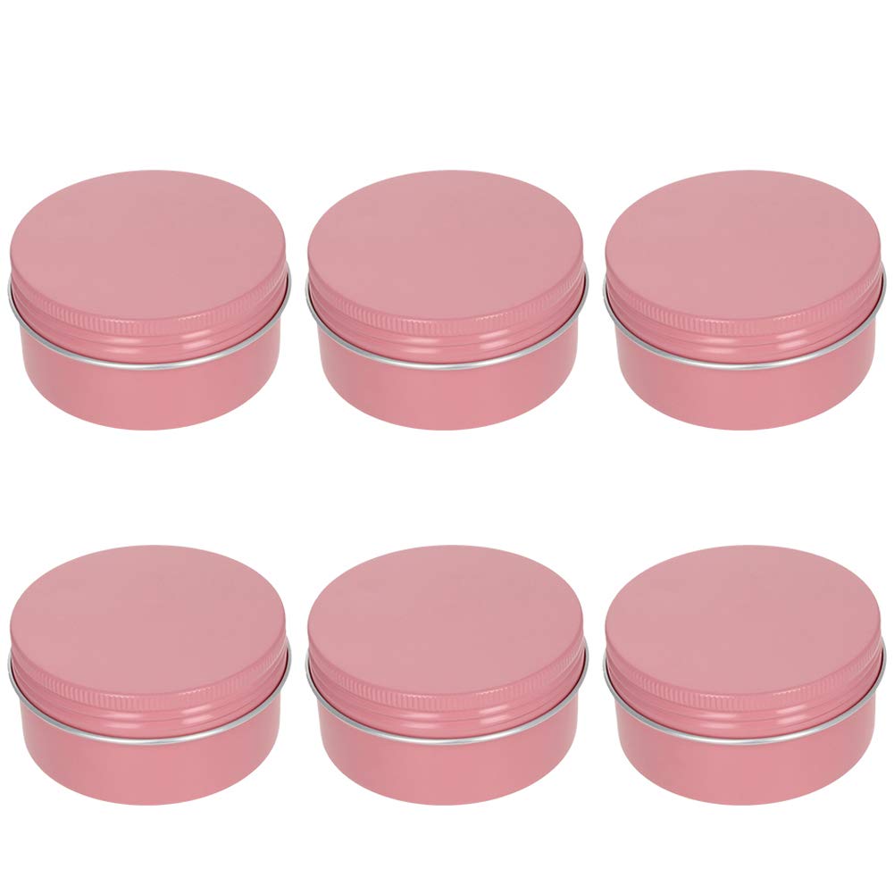 Jutagoss 6pcs 2.7 oz Round Aluminum Cans, Tin Can Screw Top Metal Lid Containers for Lip Balm, Crafts, Cosmetic, Candles, Candies, pink 80ml