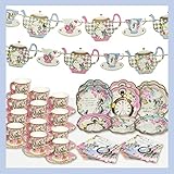 Talking Tables Alice im Wunderland Dekorationen und Geschirr Set für 12 Gäste | Teller, Cocktailservietten, Teetassen und Wimpelkette | für Mad Hatter Teeparty, Geburtstag, Babyparty, Muttertag