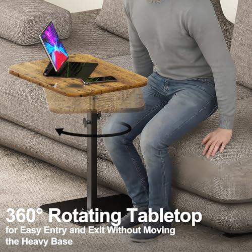 Image of HzTinT Large Tv Tray Side Table Sofa Tray for Couch Heavy Metal Base | Swivel /Adjustable Height, Sofa Bed Bathroom Study TV Tray C Shaped End Table Food Snack Trays for Eating