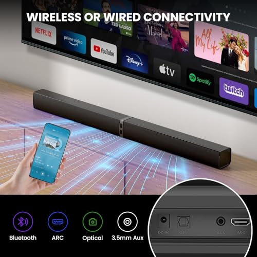 MZEIBO Sound Bar for Smart TV，80W Bluetooth Soundbar 2-in-1 Detachable TV Speaker with Bluetooth 5.0/ARC/Optical/AUX, Home Theater Surround Sound System for TVs - image 5
