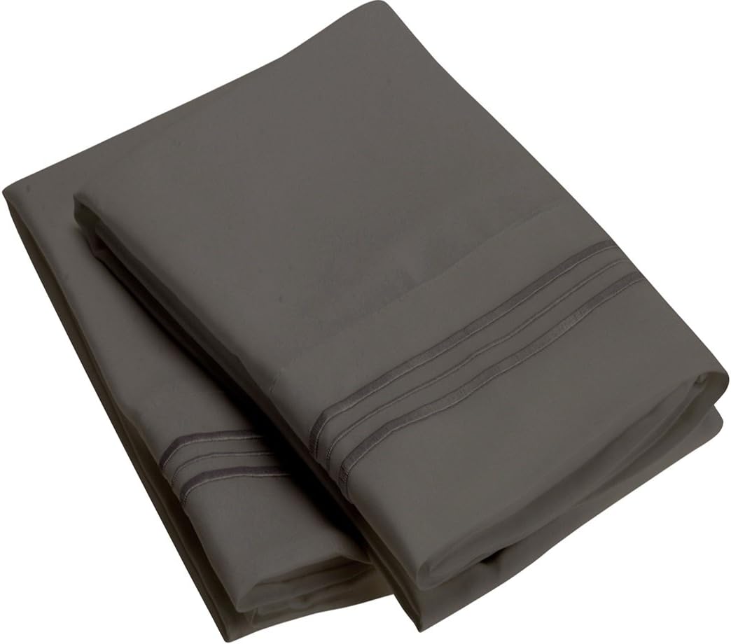 King Pillowcase Set Gray- 1800 Double Brushed Microfiber Bedding - Wrinkle, Stain, Fade Resistant - Soft and Durable - All Season (Set of 2 King Size, Gray)