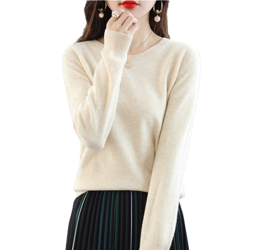 Maglioni da donna Casual O-Collo Solido Autunno Inverno Donna Cashmere Maglioni, Beige, XL
