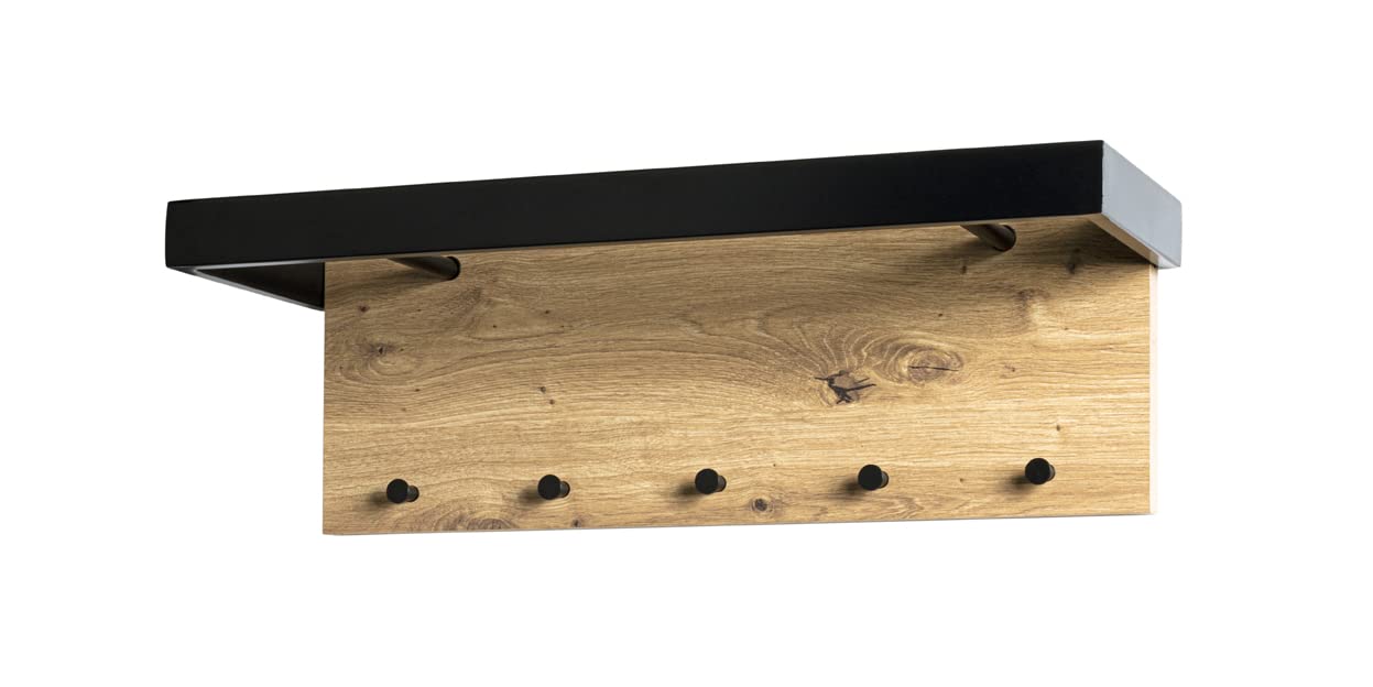 HAKU Appendiabiti da parete rovere, nero, MDF, metallo - Dim. L 70 cm x A 24 cm x P 25 cm, Stile Moderno