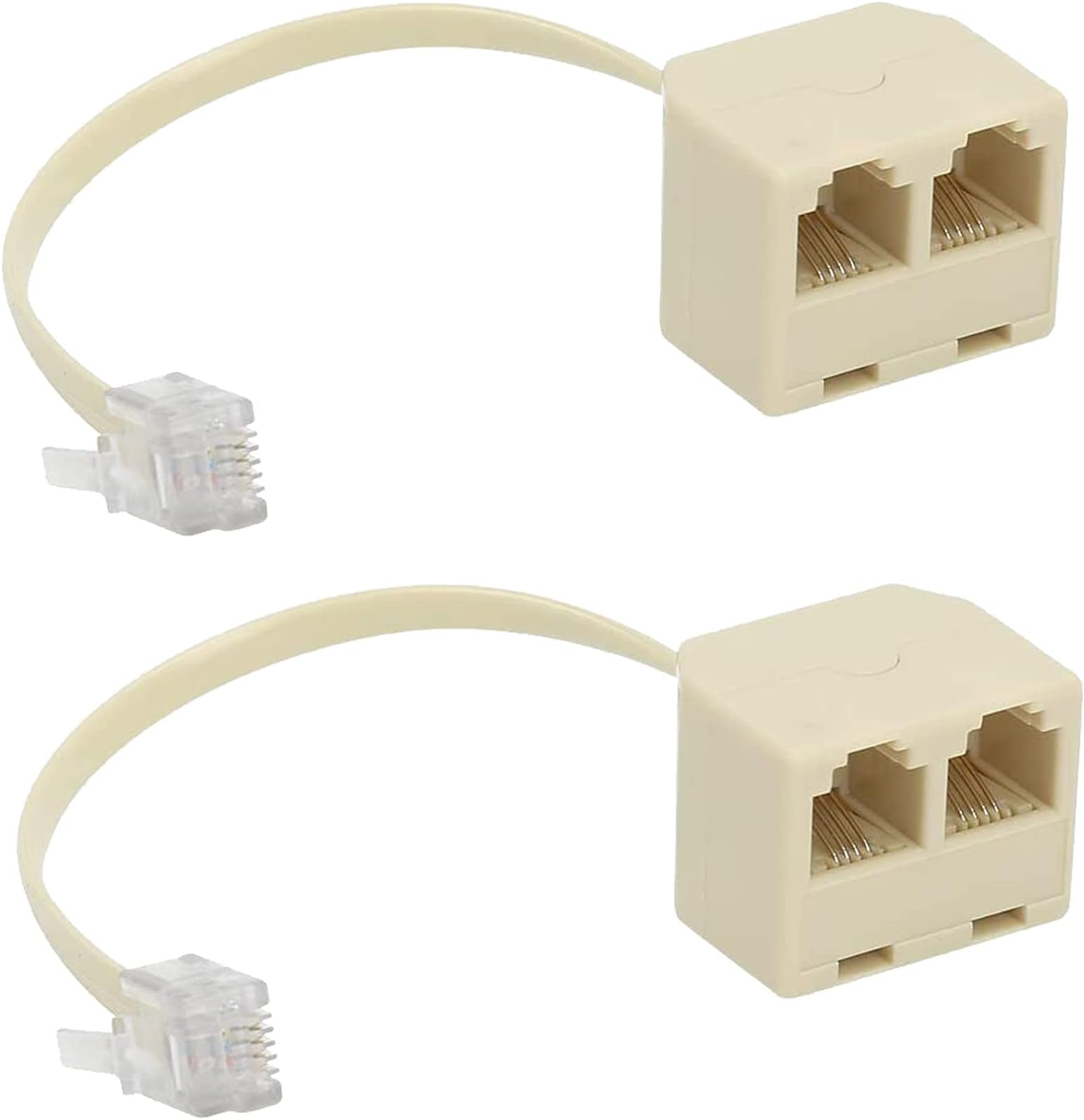 2 Pieces RJ11 Male to Female Two Way Telephone Splitter Converter Cable Adapter