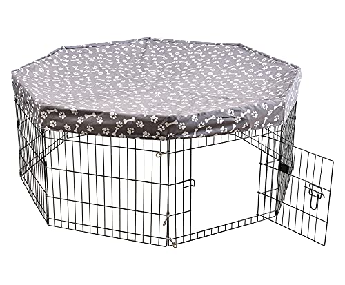 Geyecete Dog Playpen Crate Cover Top Cover Dog Crate Covers Durable Sunshade Universal Fits 24 Inches Crate With 8/4 Panel-Cover Only(Playpen Not Included)-Sky Gray-Octagon #TOP16