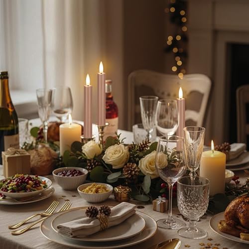 Image of Brown Flameless Taper Candles with Remote, Short Battery Operated LED Candles, 6.4inch Flickering Flameless Candlesticks for Table Centerpiece, Farmhouse, Mantel, Window Decor, Set of 6