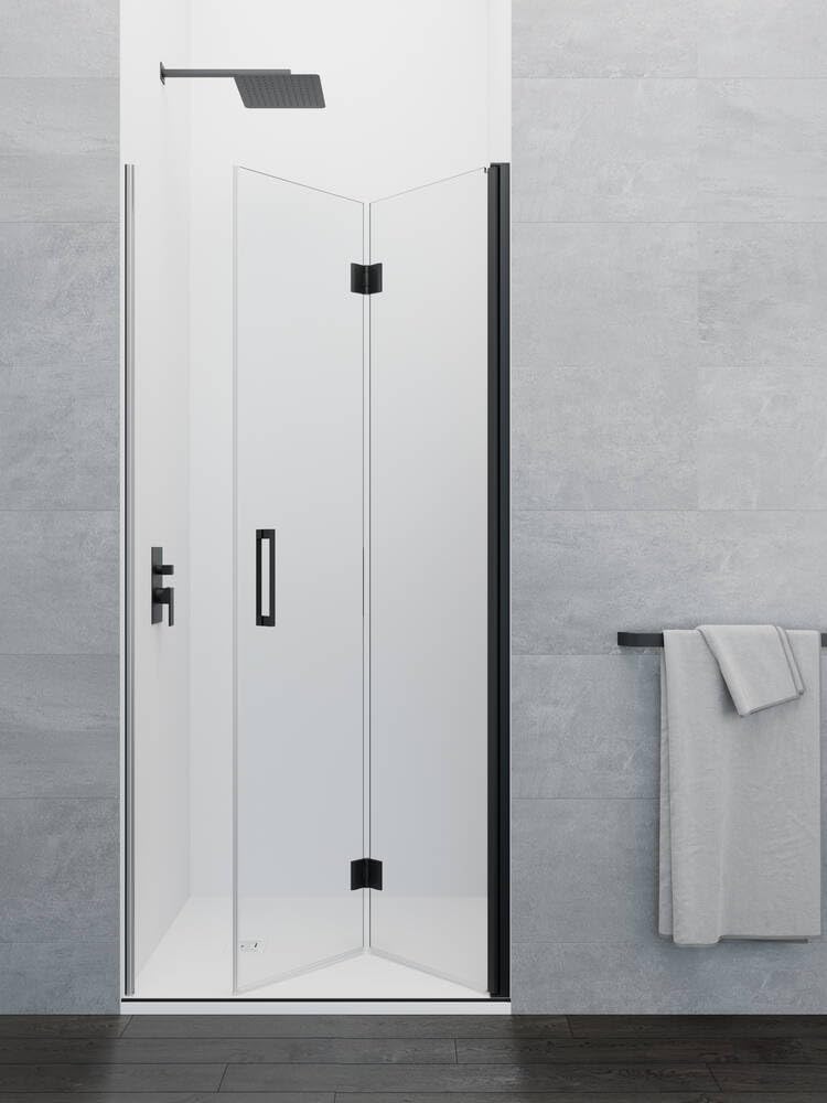 GME - Mampara Ducha Frontal 1 Puerta Corredera Plegable Negra 80cm | Mampara de Cristal con Perfilería de Aluminio, 195cm de Altura y Cristal Templado Antical 6mm