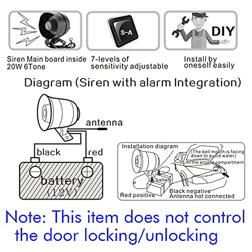 Car Horn Siren Alarm,Universal Car Alarm Security Protection System With 2 Remote Controls,7-Level Sensitivity,12V,Anti-Theft Device,No Thread Trimmin,Non-Destructive Installation (Cw-8110) #TOP2