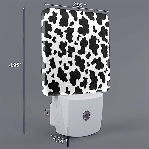 Image of Black White Cow Print Night Light Set of 2, Auto Sensor LED Dusk-to-Dawn Nightlights, Plug-in Sensor Lamp for Bedroom Bathroom Kitchen Hallway Stairs Decorative
