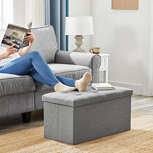 Songmics Ottoman Storage Bench, 21 Gal. Folding Chest With Breathable Linen-Look Fabric, Holds 660 Lb, For Entryway, Living Room, Bedroom, Light Gray Ulsf001G02 #TOP5