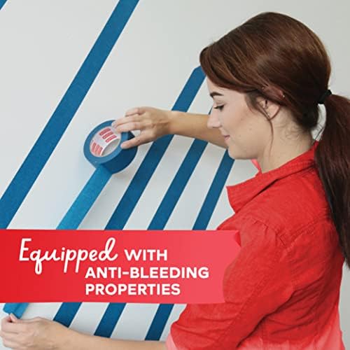 XFasten Blue Painters Tape Bulk, 1.88 Inch x 60 Yards, 1440 Yards Total (24-Pack) Blue Painters Masking Tape Bulk - Sharp Edge Line Technology, Produces Sharp Lines | Residue-Free Wall Trim Tape