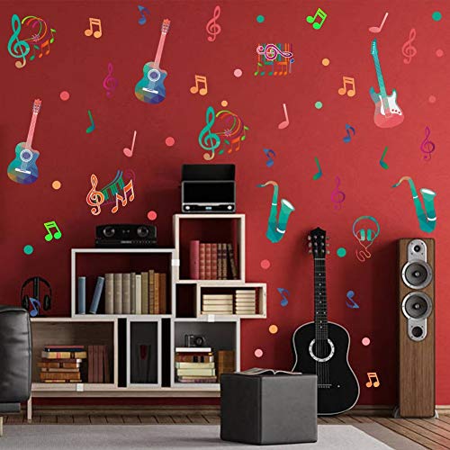 IARTTOP Colorful Music Wall Decal (45pcs), Attractive Musical Note with Saxophone Guitar Sticker for Classroom Music Studio Decoration