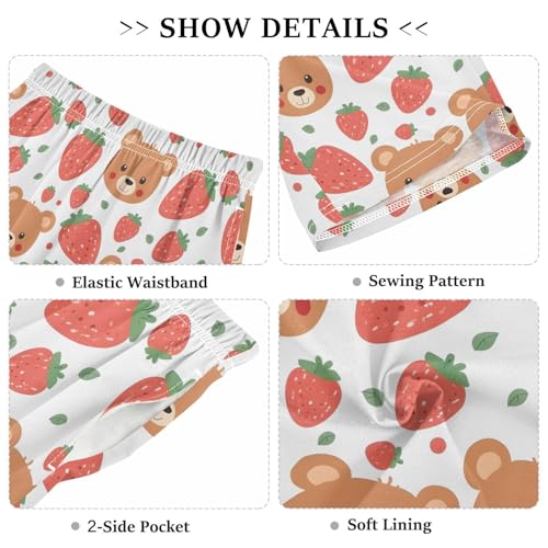 Bear with Strawberry Sleep Shorts Summer Pajama Shorts Elastic Waist Sleep Bottoms with Pockets 6-14 Years3