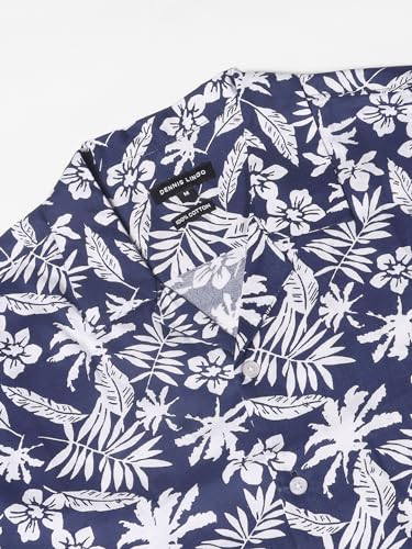Image of Dennis Lingo Men's Rayon Blue Printed Relaxed Fit Cuban Collar Half Sleeve Casual Shirt