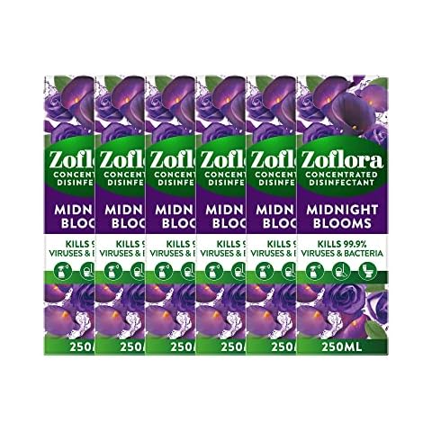 Zoflora Midnight Blooms 6pc x 250ml, Concentrated 3-in-1 Multipurpose Disinfectant Kills 99.9% of Bacteria & Viruses Cover