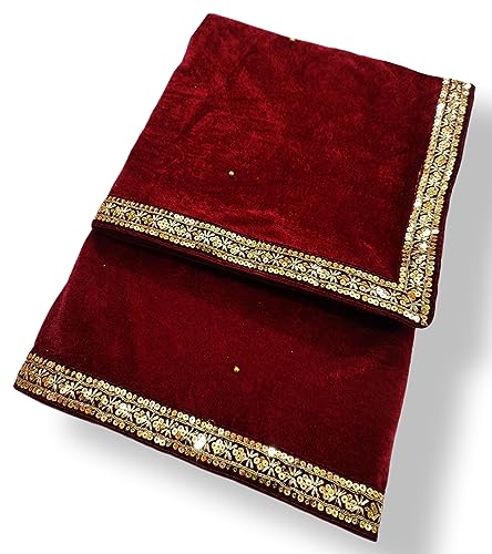 Image of Navti Creations Women's Stole Dupatta In Velvet With Cross Design Border (length -2.25m, Width-75cm)