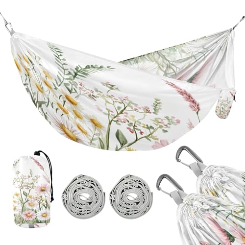 ATTX Watercolor Wildflowers Camping Hammock - Lightweight & Portable Hammocks, Heavy Duty 330lbs Capacity for Indoor, Hiking, Backpacking, Travel, Backyard, Beach#94