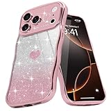 Teageo iPhone 17 Pro 対応 ケース、キラキラ カーリー ウェーブ 軽薄型 柔らかく シリコン 衝撃保護 落下防止 携帯電話カバー 適用 iPhone 17 Pro スマホケース（ローズゴールド）