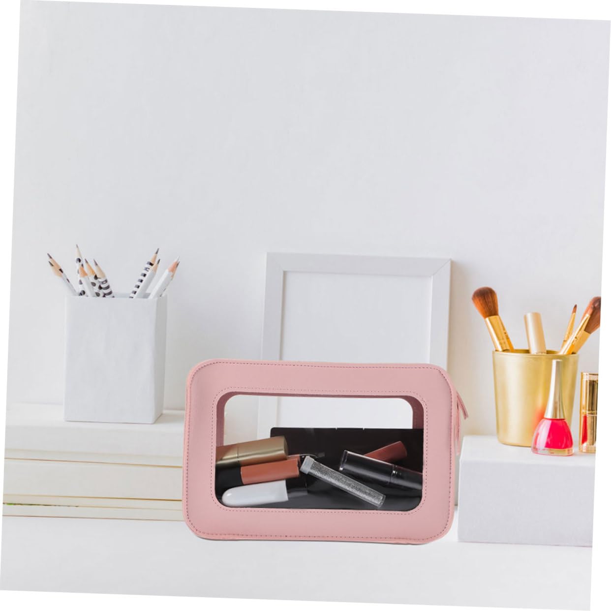 Borsa Toilette Trasparente Pvc Rosa 2 Pezzi per Viaggio | Chiusura Zip Liscia, Formato Compatto per Outdoor, Pratico Organizer Beauty Buona Capienza