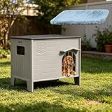 Plastic Outdoor Dog House with Mat 26.7' D * 26.7' W * 21.4' H Insulated Weatherproof Dog Shelter with Elevated Leg, Easy Assemble, Expansive Interior‌
