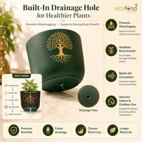 Image of ecofynd 4.5 Inch Tree of Life Terracotta Pot for Indoor Plants, Decorative Clay Planter with Drainage Hole, Flower Pot for Succulents, Cactus, Herbs, Home, Office & Balcony Decor (TPOT011-BLK)