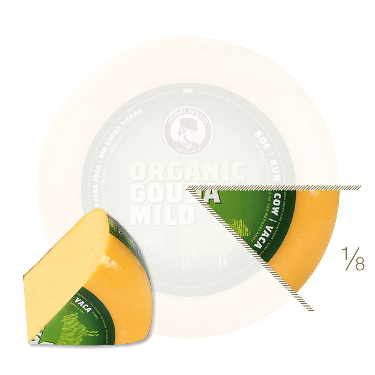 Stück Henri Willig Biologischer Gouda Jung 50+ (1/8 Ganzkäse (+/- 500gr*))
