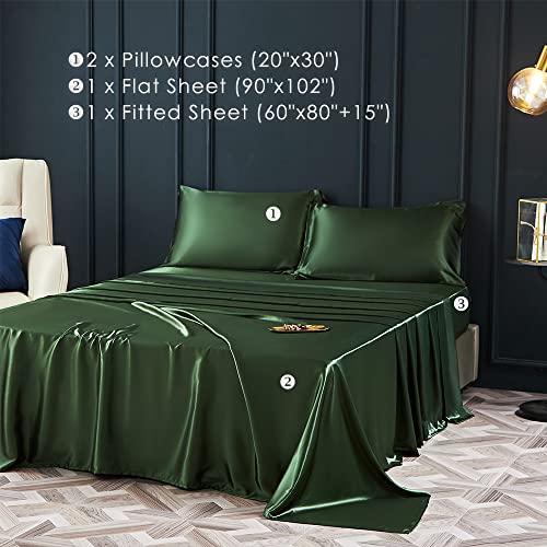 Koreyoshi 4 Pcs Satin Sheets Queen - Luxury Silk Silky Super Soft Extra Deep Pocket Queen Sheet Sets - Wrinkle & Fade Free - Deep Pocket Fitted Sheet, Flat Sheet, Pillow Cases (Olive Green, Queen) #TOP3