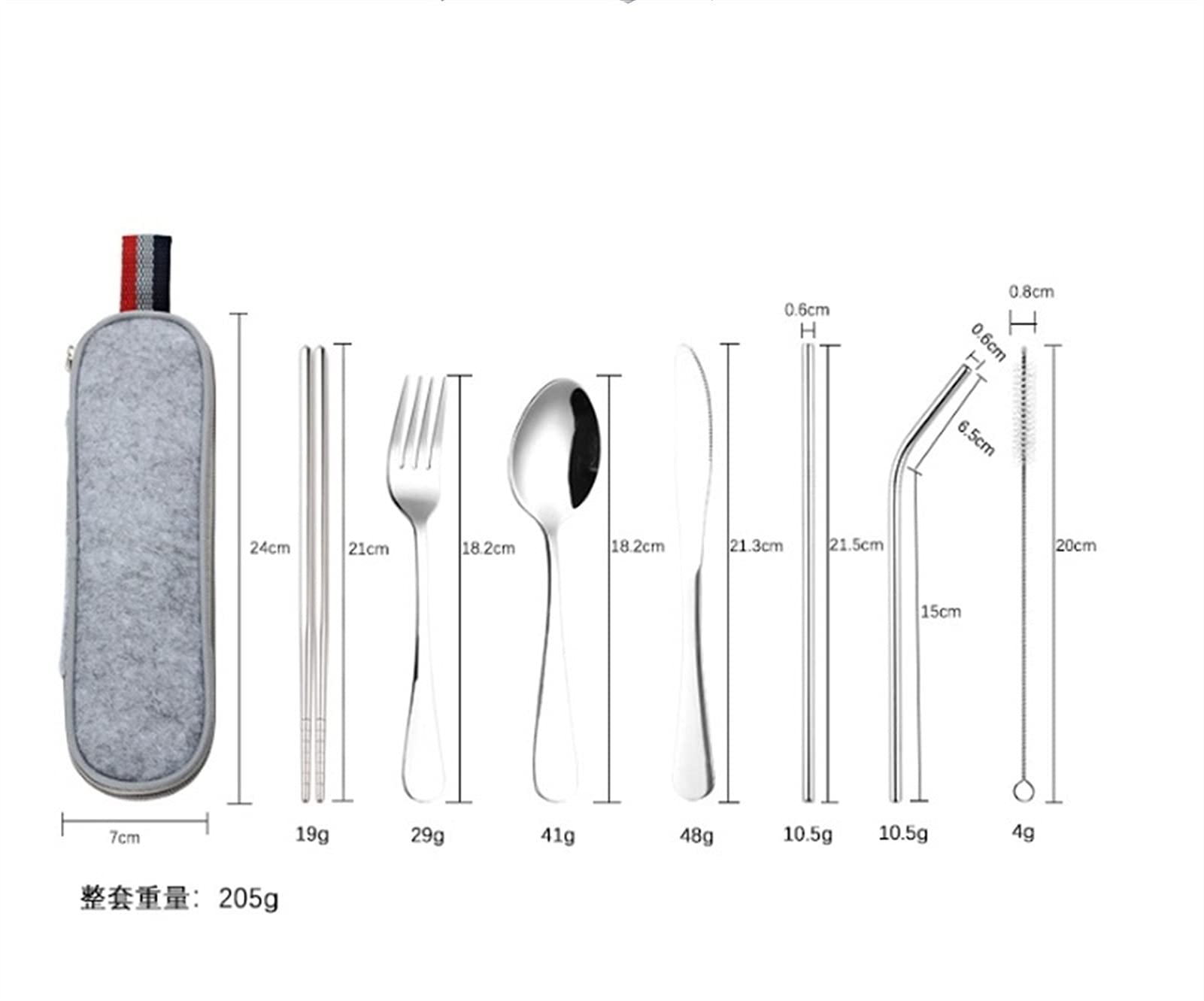 Reisegeschirr Set Portable Besteck Camping Dinner Sets Edelstahl Geschirr Regenbogen mit Strohset Pinsel Essstäbchen Tasche essgeschirr (Color : Gold)