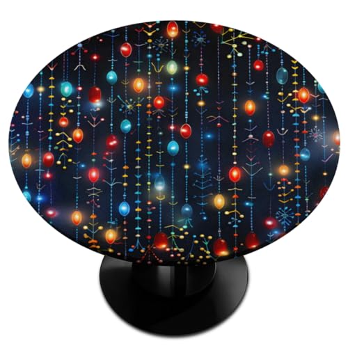 KOBLEN The Christmas Fun Pattern Round Fitted Tablecloth with Elastic Edge Table Cover for Patio Picnic Camping Dining Party Indoor Outdoor, Fits 36