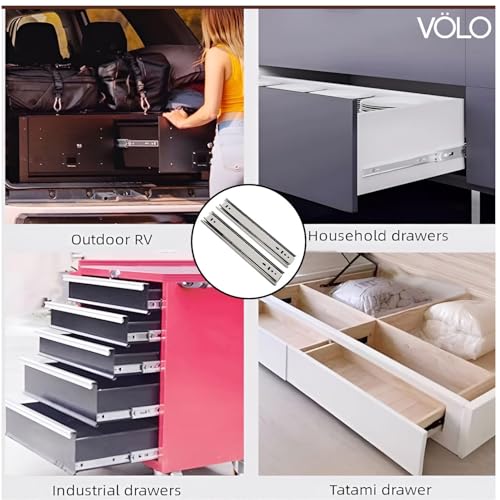 Image of Volo Heavy Duty Drawer Slides, Full Extension Ball Bearing Runners | Pack of 2 Piece | Channels for Kitchen Cabinets, Wardrobes, and Dressers (Mild Steel, 24 Inch)