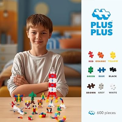 PLUS PLUS 600 Piece Basic Color Mix - Mini Interlocking Building Blocks Set, Stem Toys for Kids - Sensory Bin Fillers/Math Manipulatives Classroom Must Haves Gifts for Boys & Girls