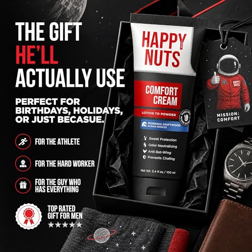 Image of HAPPY NUTS Comfort Cream Deodorant For Men: Anti-Chafing Sweat Defense, Odor Control, Aluminum-Free, Travel Essential, Deodorant & Hygiene Products for Men's Private Parts 3.4 Fl Oz-Morning Driftwood