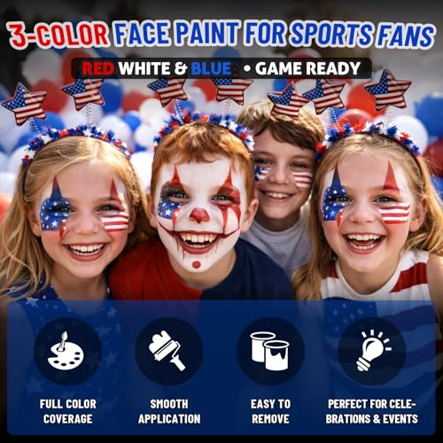 Image of BADCOLOR France Red White Blue Face Body Paint Stick Set, Waterproof Sweatproof Oil Based Facepaint for Paraguay Netherlands Australia Football, Rugby, Softball, Baseball, Lacrosse, Sports Accessories