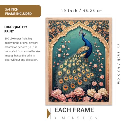 Image of kotart Wall Art Painting With Frame | Paintings Home Decoration For Living Room Bed Room Hotel Wall Decor Digital Reprint Indian Traditional Madhubani Set of 3 (19X25 inch)