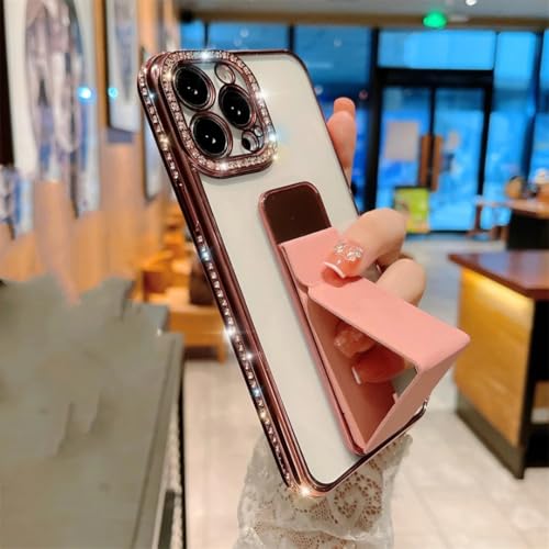 Coque iPhone 12 Pro magnétique à strass avec anneau de support rose