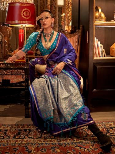 Image of AKHILAM Women's Satin Silk Bagh Printed Saree With Unstitched Blouse(KNTKLX391001 RJ Parent)