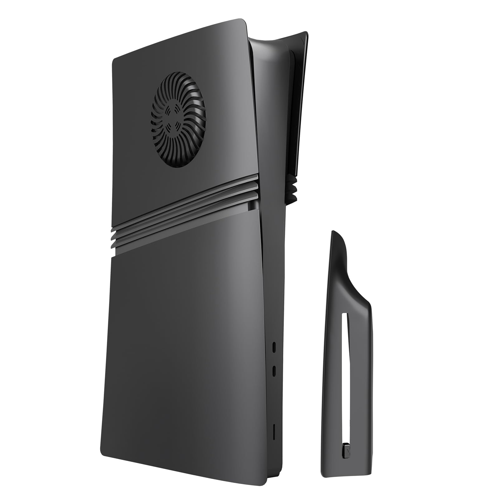 Piastra di Protezione per PS5 Pro, Piastra di Protezione Frontale con Ventola di Raffreddamento, Piastra di Sostituzione della Custodia ABS Antipolvere (Nero Edizione Disco)