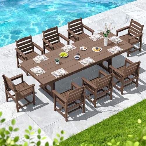Image of SERWALL Outdoor HDPE Dining Chairs with Arms & Widended Seat, Set of 2, Brown