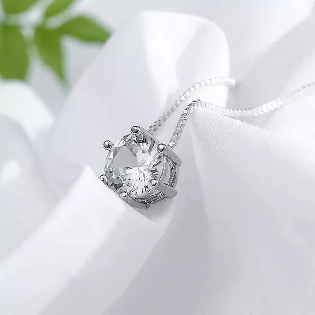 Collar de Plata S925 para Mujer, Solitario Redondo, Collar con Colgante de Diamante de circonia de 2,0 Quilates, joyería de Boda
