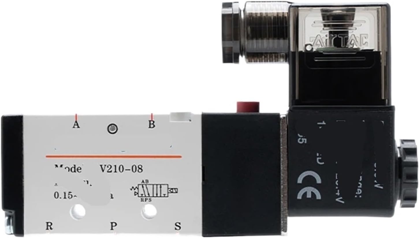 4v210-08 Pneumatic electric solenoid valve direction control air solenoid valve 12V 24V 220V 4v210(Color:4V210-08 AC110V,Size:10mm fittings)